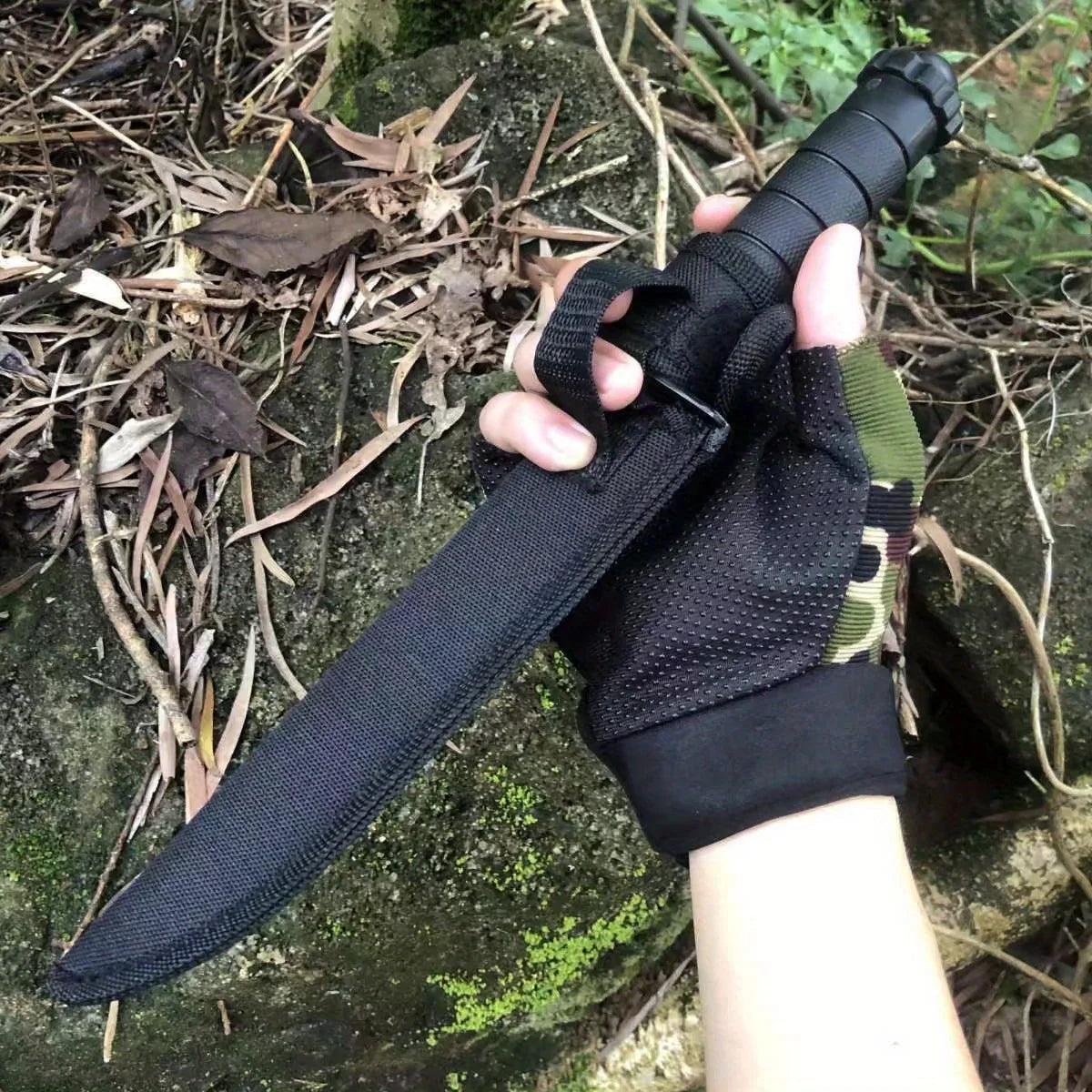 Tactical Camping Knife with Sheath - Stainless Steel Spear Point Blade, Ergonomic Grip & V-Grind Edge for Hunting, Fishing