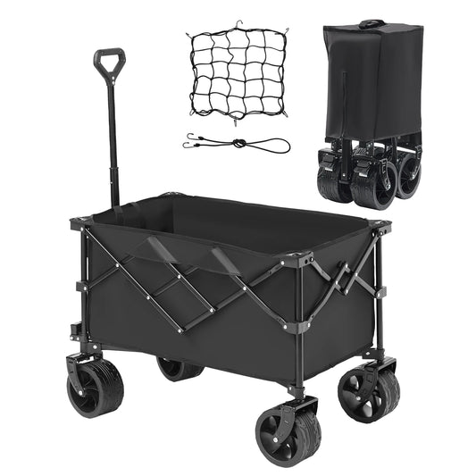 Collapsible Folding Wagon Beach Wagon Cart with All-Terrain Wheels Drink Holder Sport Wagon for Camping Shopping Garden