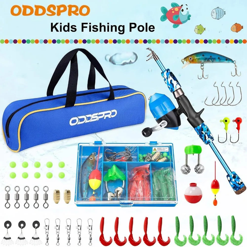 Kids Fishing Pole Pink, Portable Telescopic Rod and Reel Combo Kit with Tackle Box for Girls Youth