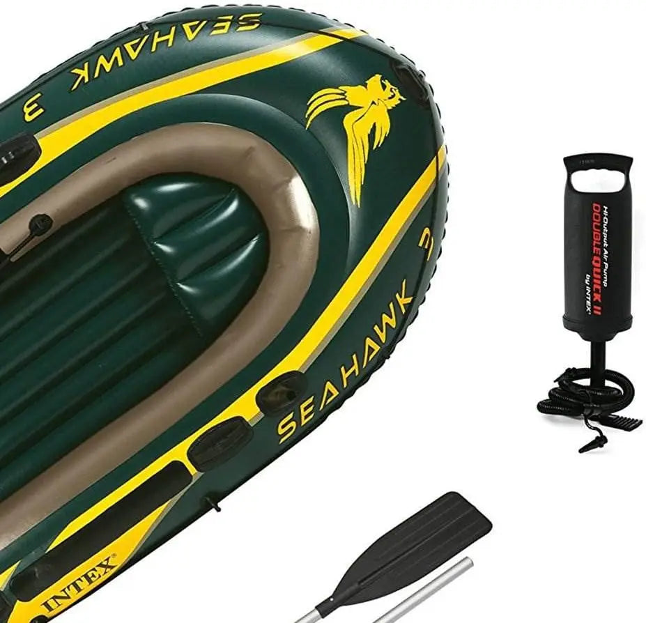 Inflatable Boat Set for 3 Persons, Includes 2 Aluminum Oars and Air Pump, 2-Piece Pack