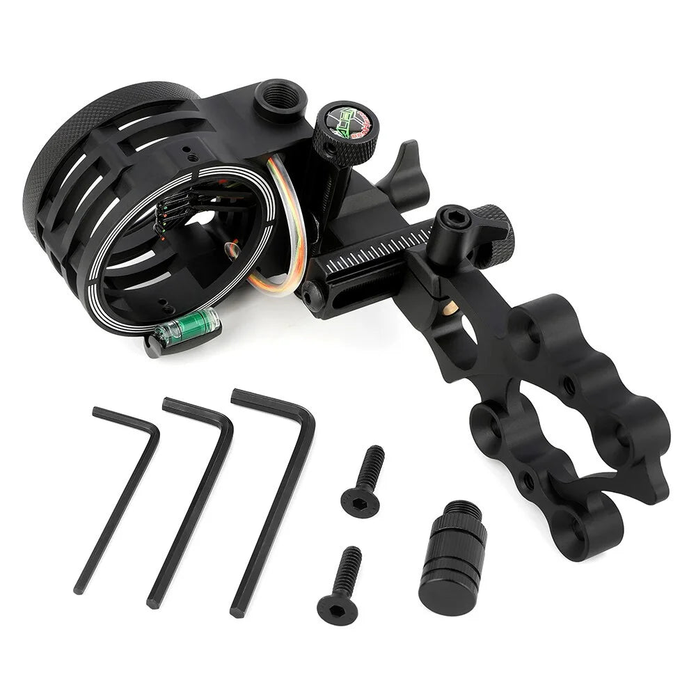 Archery Compound Bow Sight 5 Pin 0.019" Optical Fiber CNC Machined Aluminum Alloy Micro-Adjustable Left/Right Hand for Hunting Shooting Target Practice Accessories