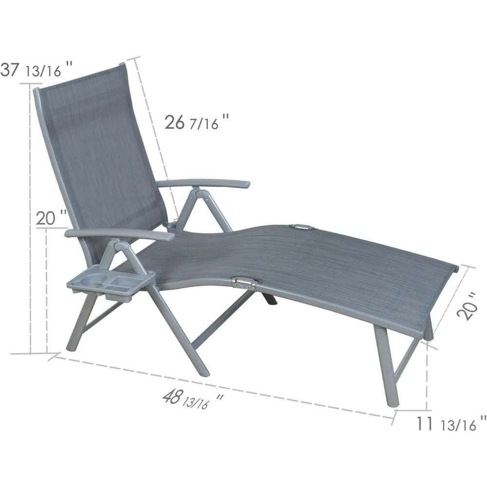 Cozy Aluminum Reclining Lounge Chair - Perfect for Beach, Yard, Pool, Deck, and Patio - Outdoor Chaise Lounge with Drink Holder