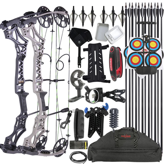 Archery M129 Compound Bow Arrow Kit 320fps Adjustable Draw Weight Magnesium Alloy Riser RH Full Hunting Accessory Set