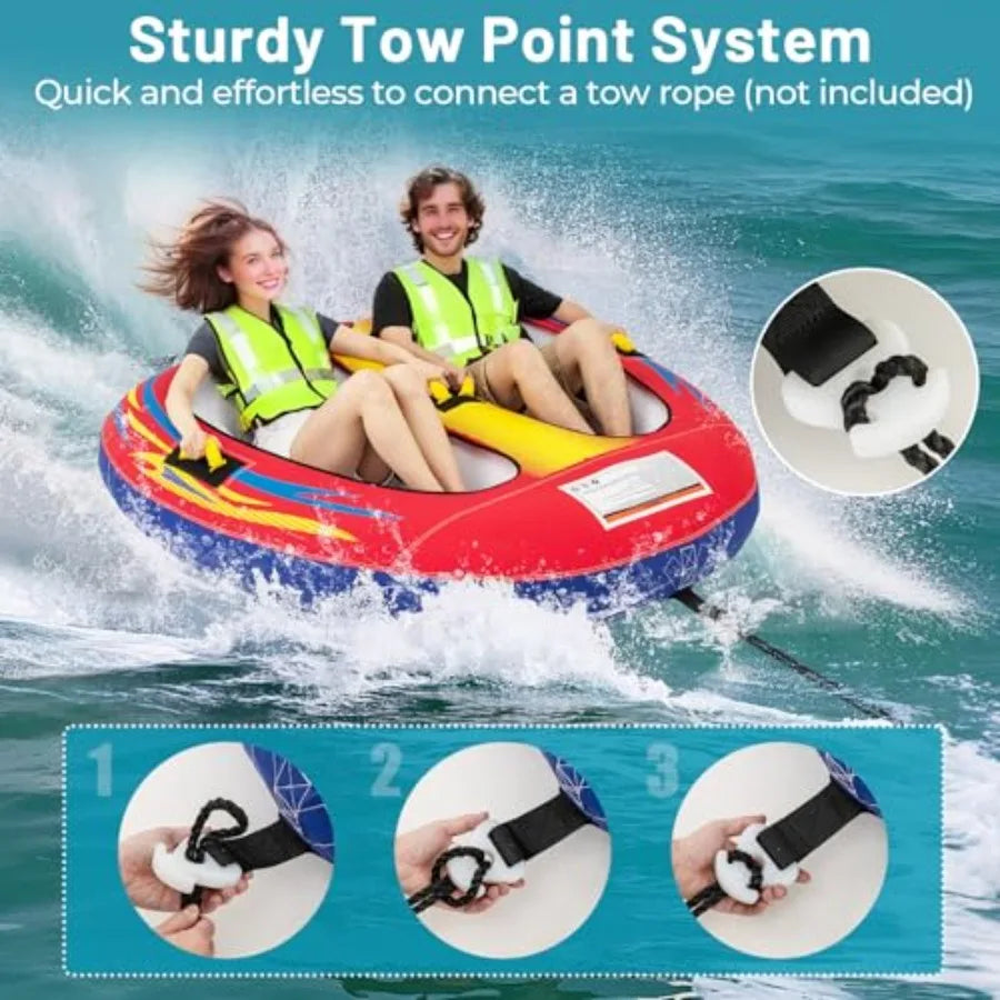 Towable Tube for Boating 1-2/1-3 Person Inflatable Boat Tube w/Quick Connector Drainage Cockpits Floating Raft Water Sports Tow
