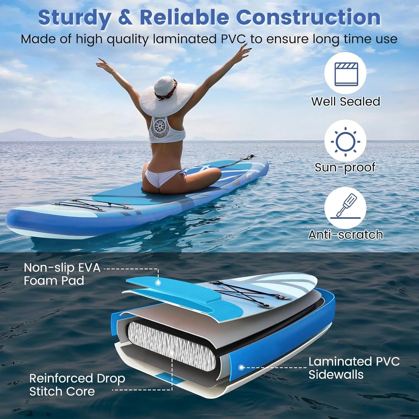 Inflatable Stand Up Paddle Board with SUP Accessories, Removable Fin, Pump, Leash & Carry Bag, Blow Up Paddle Boards Standing Boat