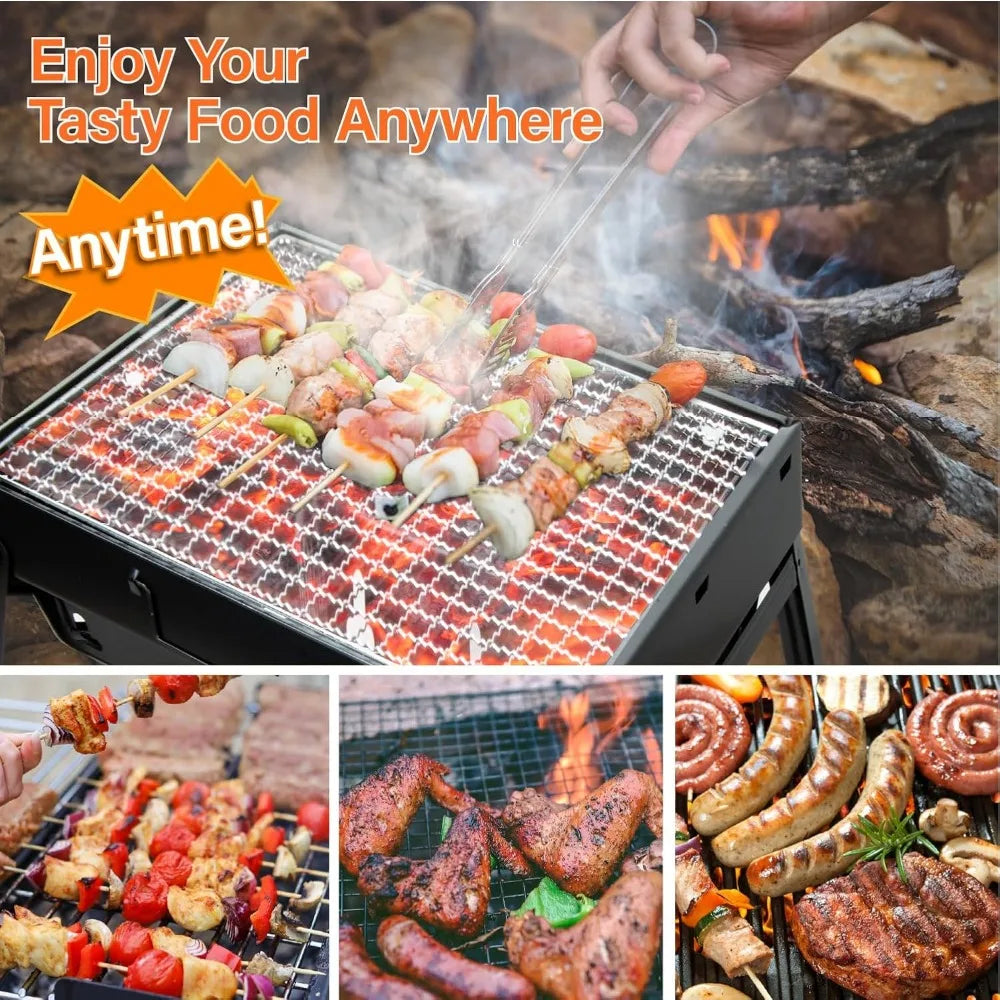 Portable Folding Charcoal Grill Stainless Steel Smoker for Outdoor Picnic Garden Camping