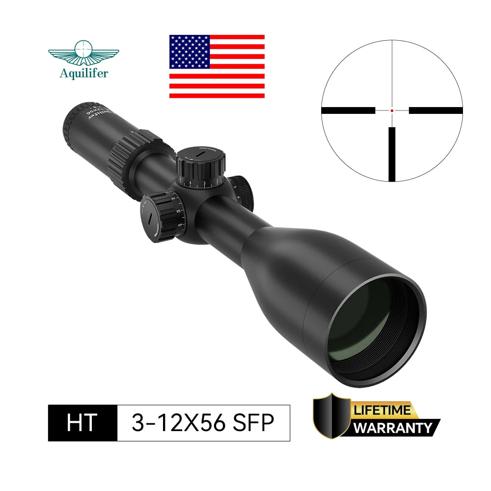 Aquilifer 3-12x56 Hunting Scope ED Glass Excellent Clarity Lifetime Warranty Zero Stop for Competition