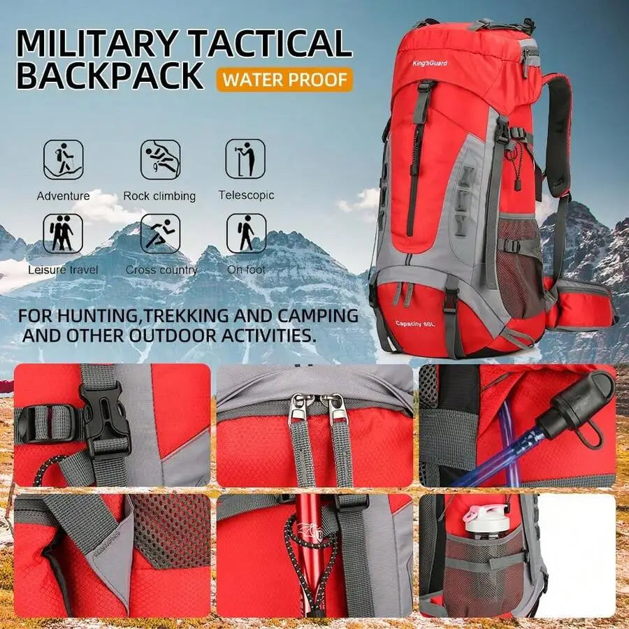 60L Lightweight Waterproof Hiking Backpack With Rain Cover Large Travel Camping Backpack For Adults