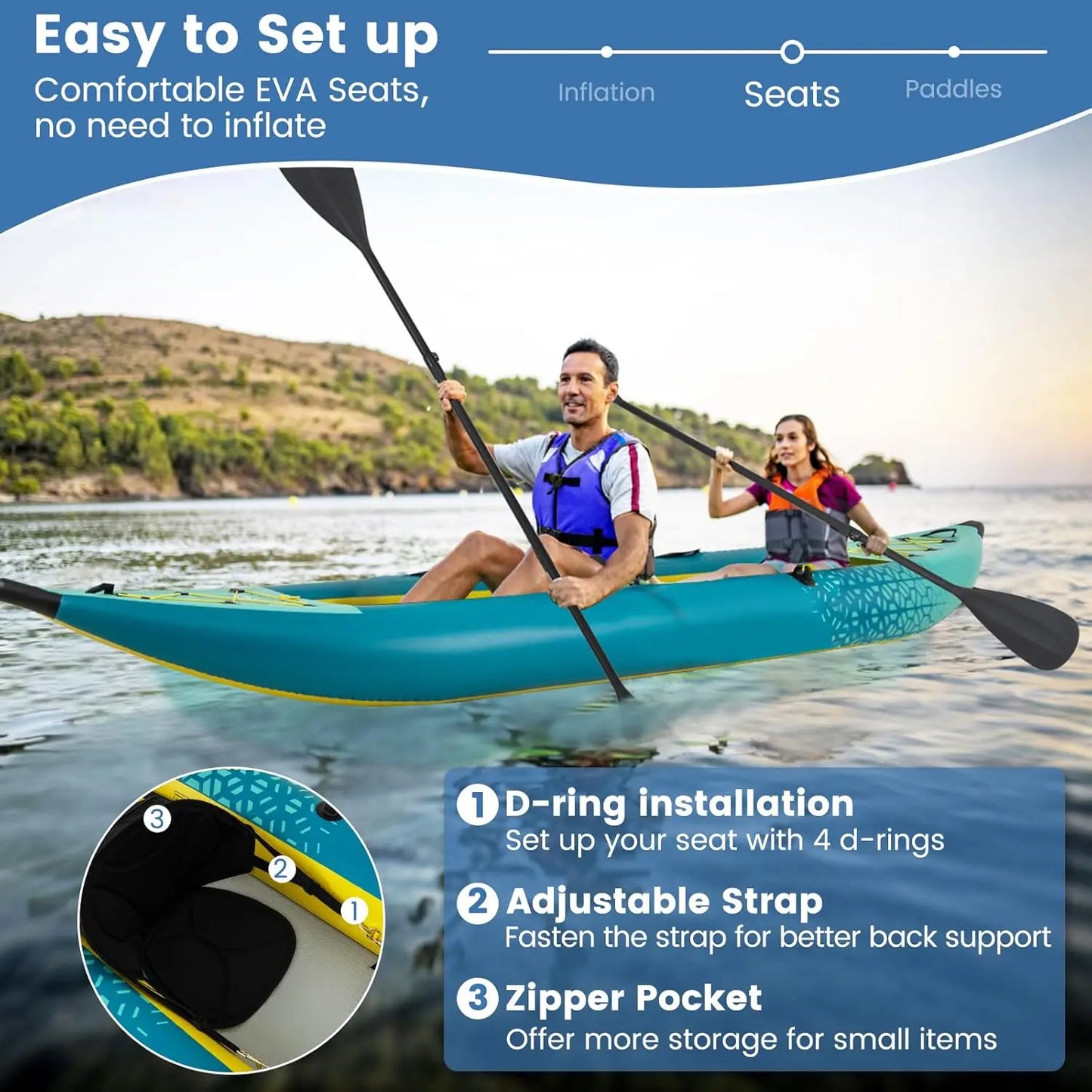 Inflatable Kayak, 2 Person Canoe with 507 lbs Capacity, Drop-Stitch Floor, All Accessories & Carry Bag, 12.5 ft Large, Custom