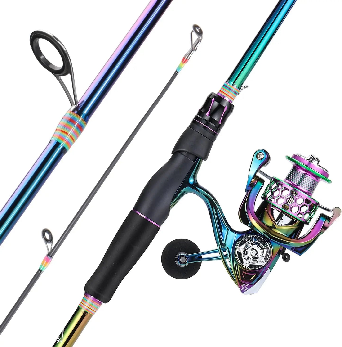Spinning Fishing Reel Rod Combo, Two Pieces Colorful Portable Lightweight Fishing Rod with Powerful Gear for Freshwater Bass Trout