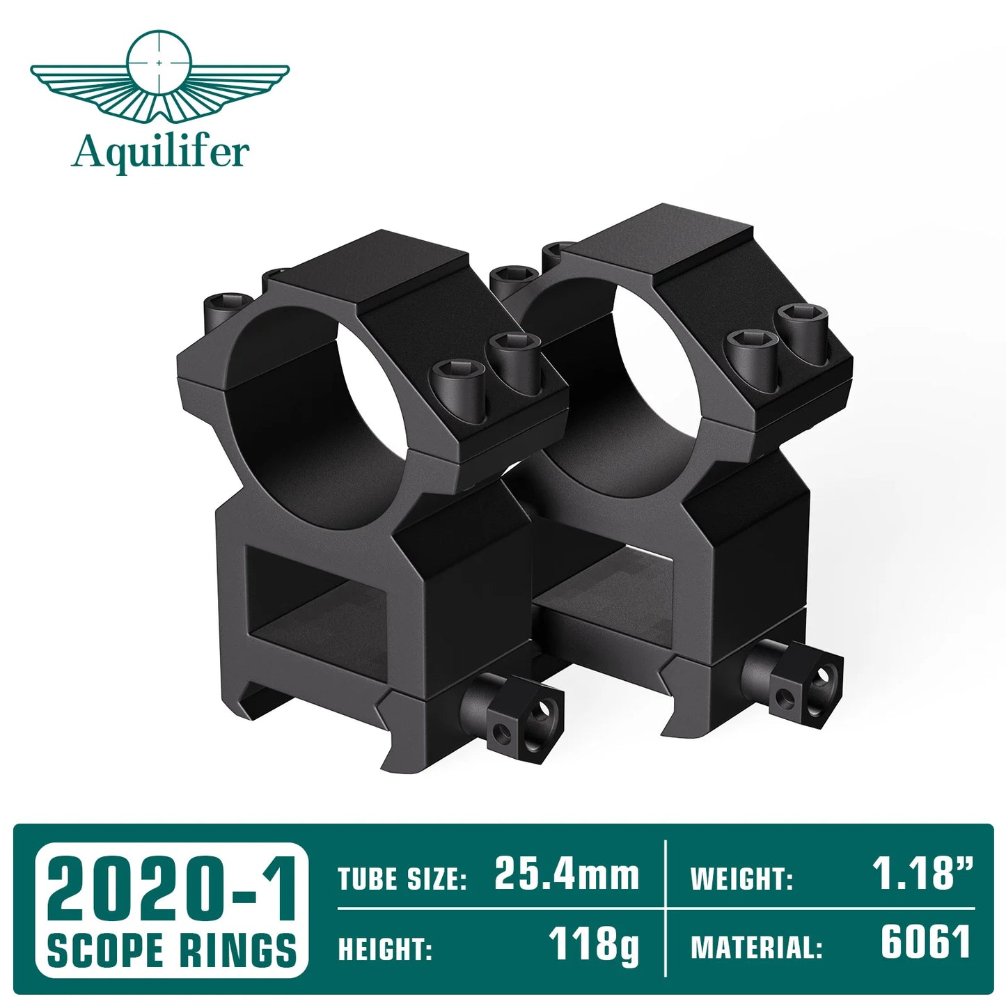 Aquilifer 25.4mm/30mm Picatinny Rail Scope Rings 2-Piece Aluminum High Profile Tactical Optic Mounts for Hunting Shooting