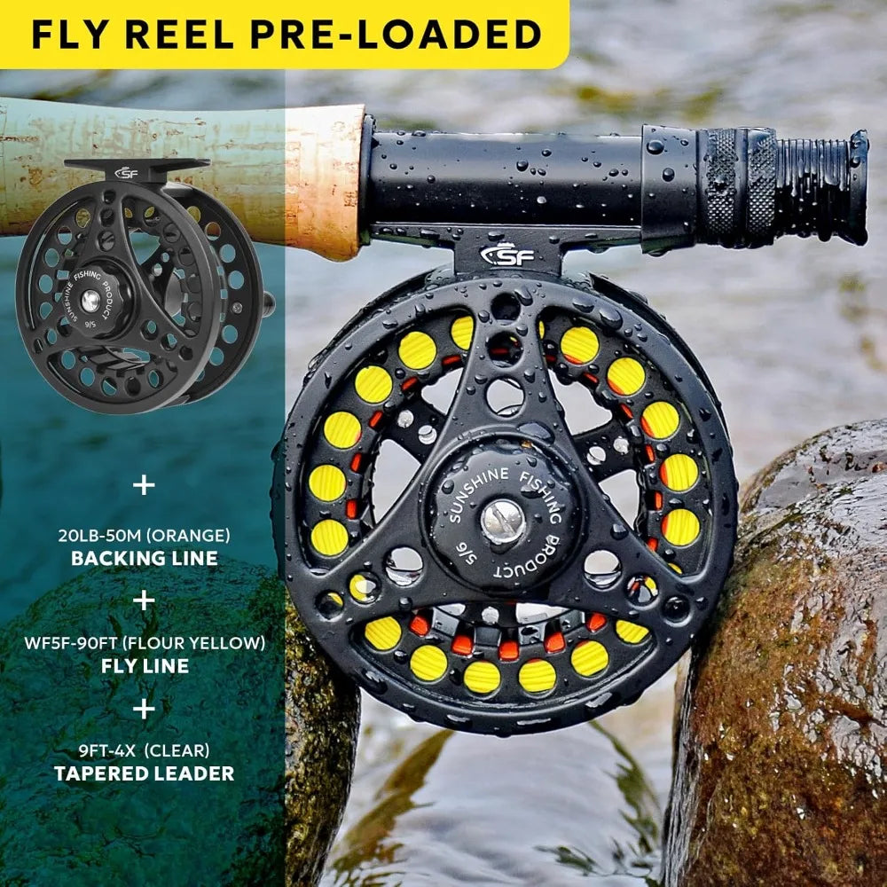 Fly Fishing Rod Combo Starter Kit 5wt 9FT Carbon Fiber Travel Rod with Reel, Case, Flies & Tools
