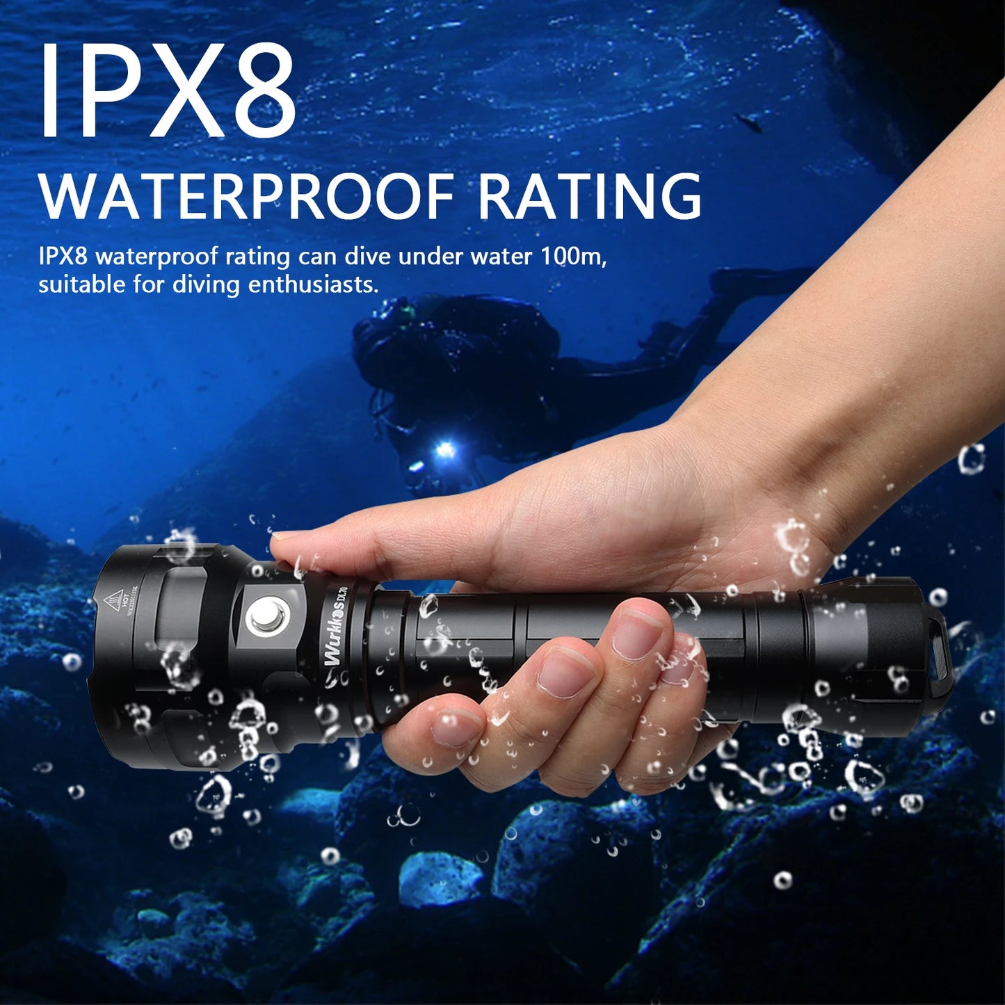 Wurkkos DL70 Diving Flashlight Super Bright Rechargeable 26650 Battery 13000 Lumens Professional Diving Outdoor Flashlight