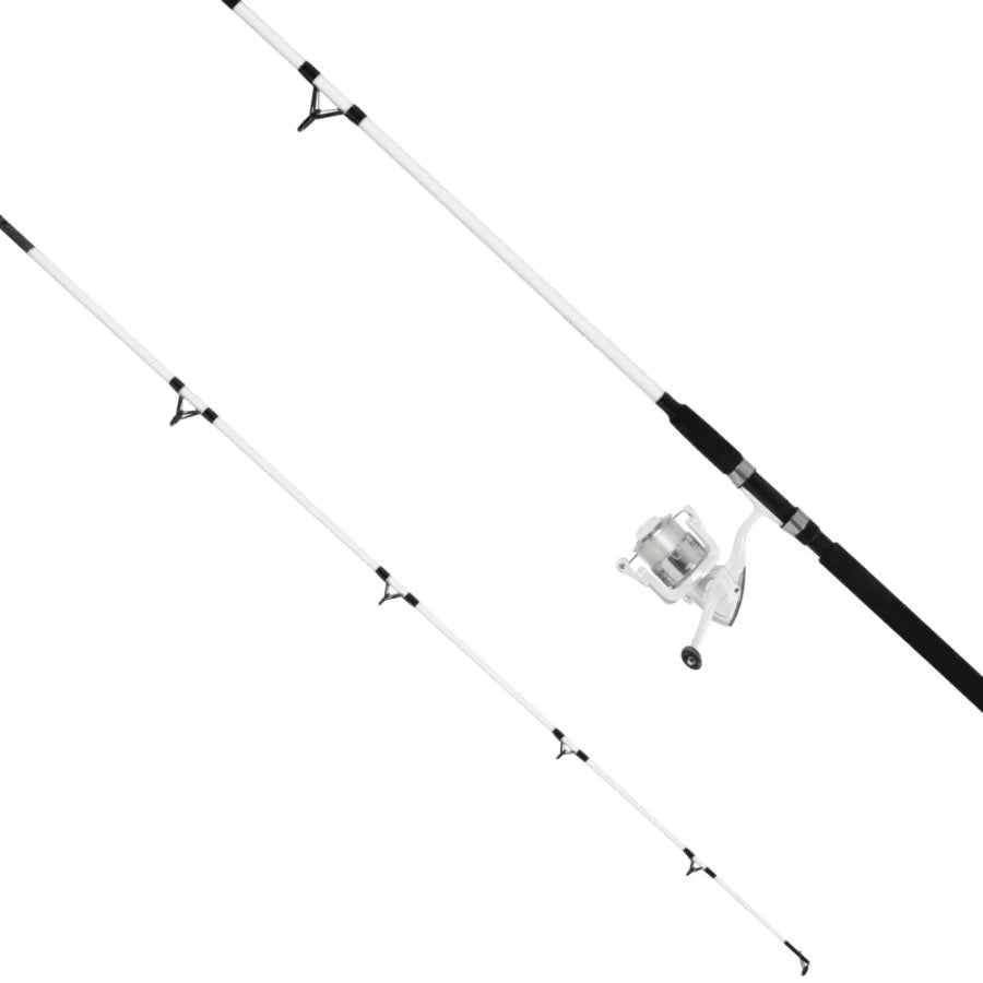 Medium Action 2-Piece Spinning Rod and Reel Combo, Size 6000 Reel, 8 feet, graphite, black, pre-spooled with 10lb monofilament