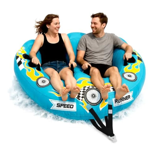 Inflatable Towable Tube for Boating 2-4 Person 4500 lbs Pulling Capacity Deck Seats and Backrest Premium Nylon Cover Grab Handl