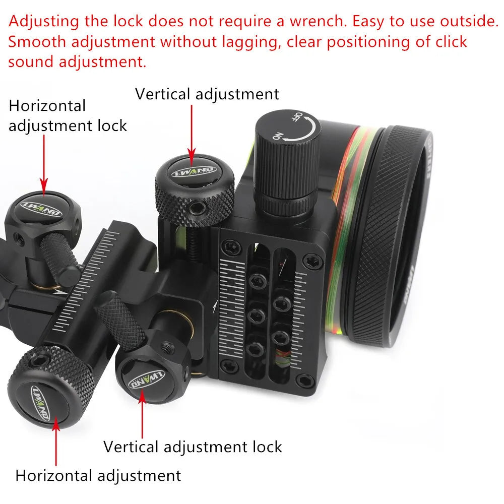 Archery Adjustable 0.019'' Fiber Optic 5Pin Bow Sight Alloy Right Hand Compound Bow Hunting Target Shooting Practice Outdoor Acc