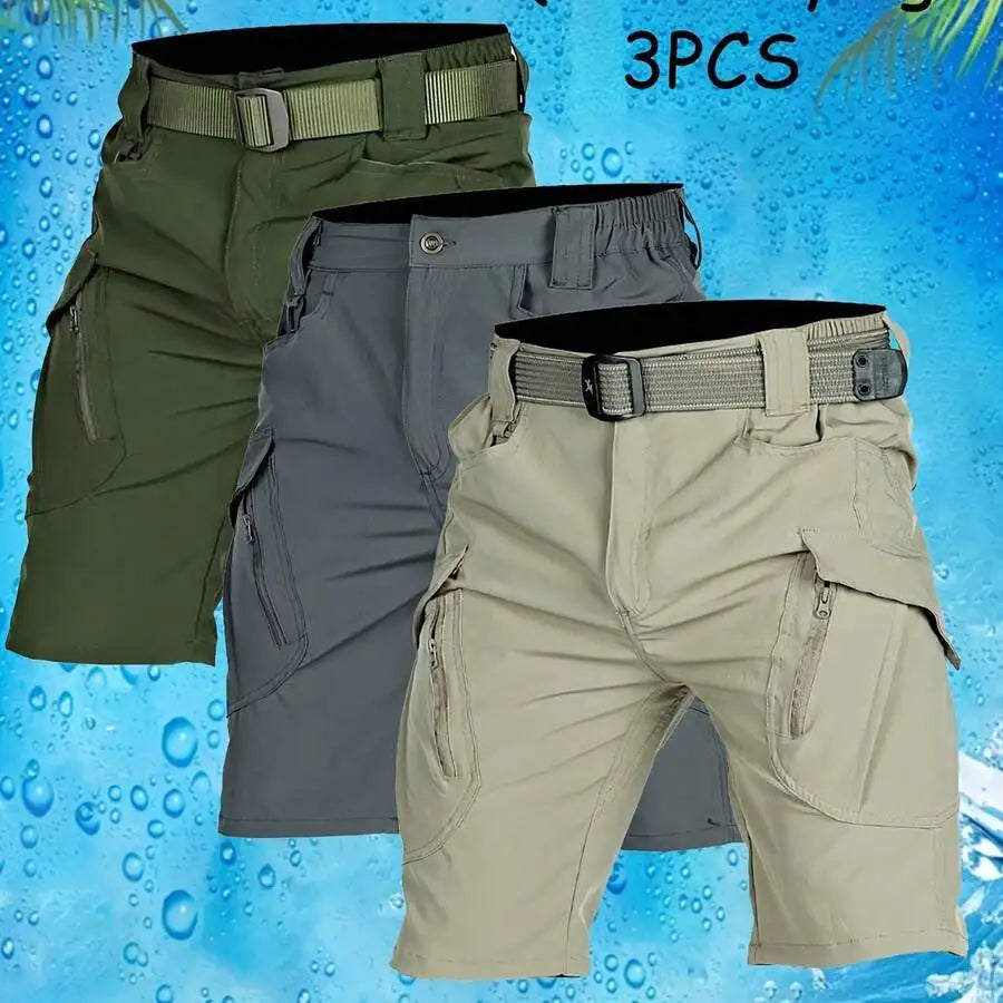 Mens Quick-Dry Tactical Cargo Shorts Outdoor Hiking Lightweight Breathable Elastic Waist