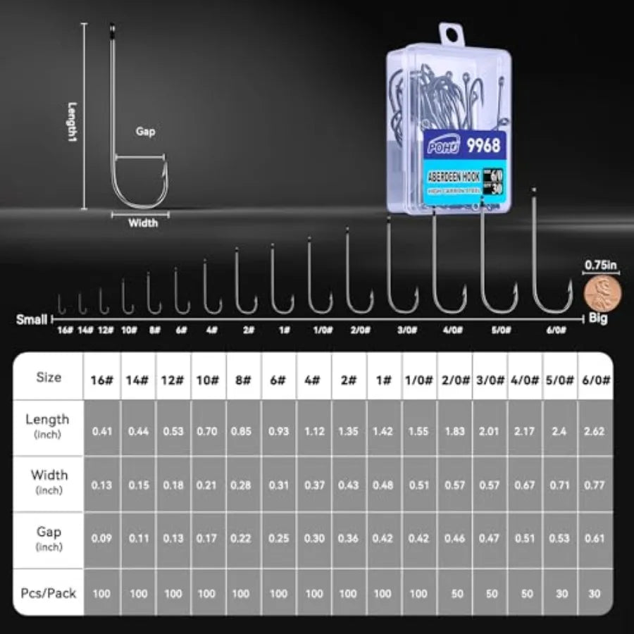 Crappie Fishing Hooks for freshwater fishing, Aberdeen steel, silver, long shank light wire design for live bait and worm riggi