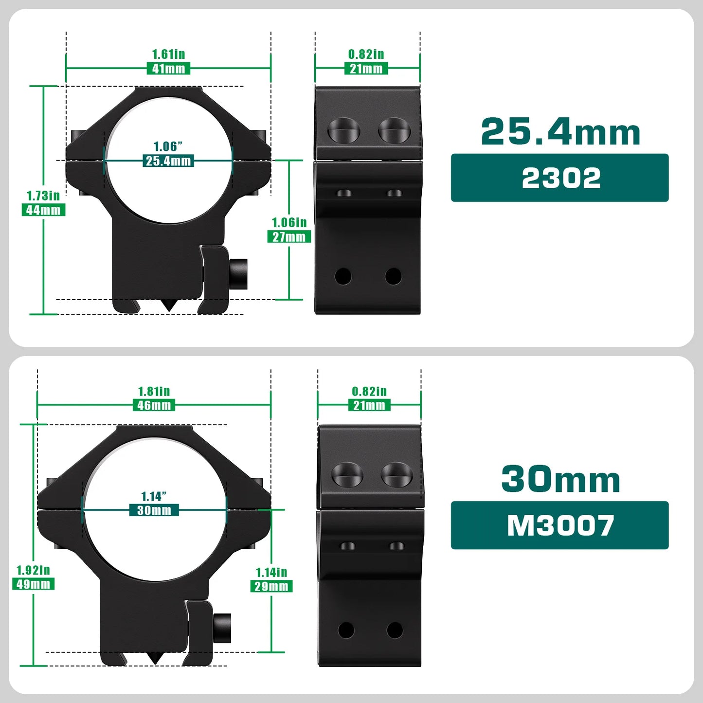 Aquilifer 25.4mm/30mm Dovetail Rail Scope Rings 2 Pcs Aluminum High Profile Tactical Optic Mounts for Hunting Shooting