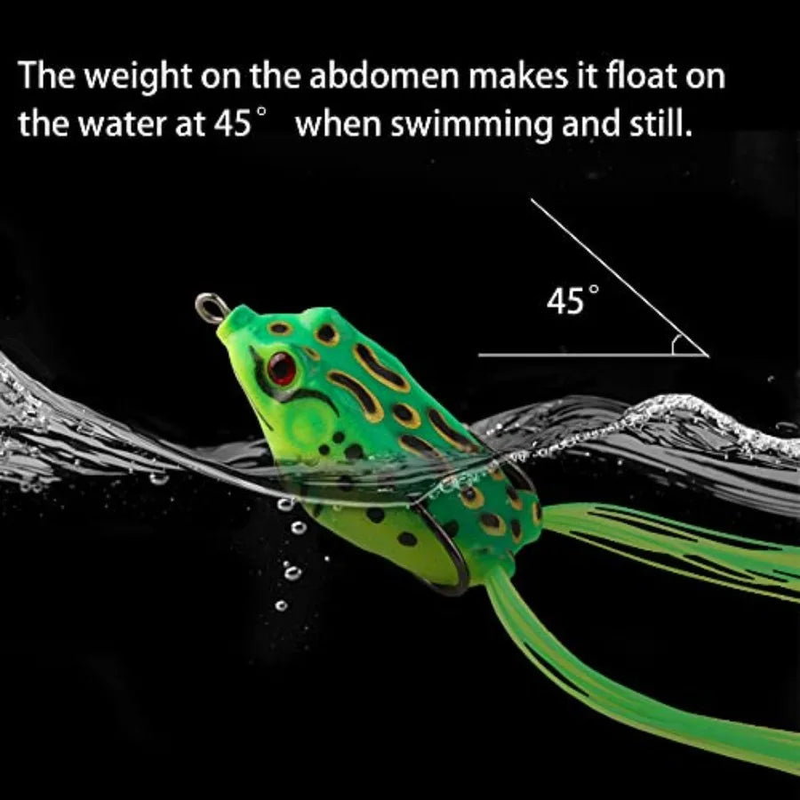 5PCS Topwater Frog Lures Set with Box, Realistic Soft Hollow Body Fishing Lures for Bass Snakehead Pike Bowfin, Weedless Freshw