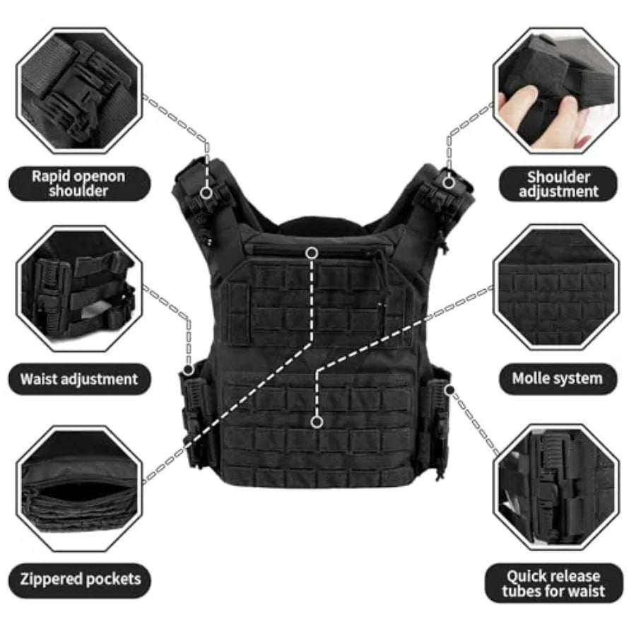 Tactical Vest Quick Release Outdoor Weighted Vest Adjustable 3D Breathable Modular Vest for Training