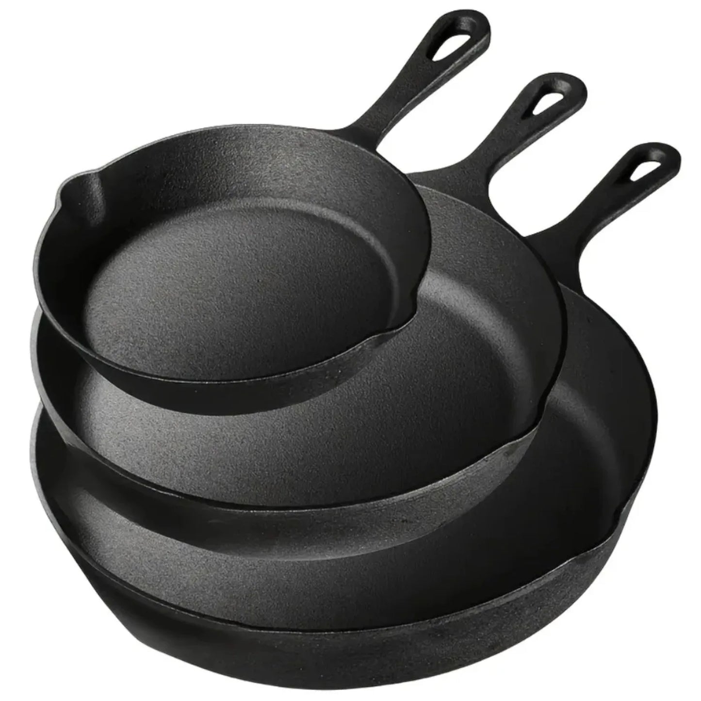 3PCS Pre-Seasoned Cast Iron Skillet Set, Pans for Oven Grill Campfire, Durable Cookware for Home Outdoor Cooking