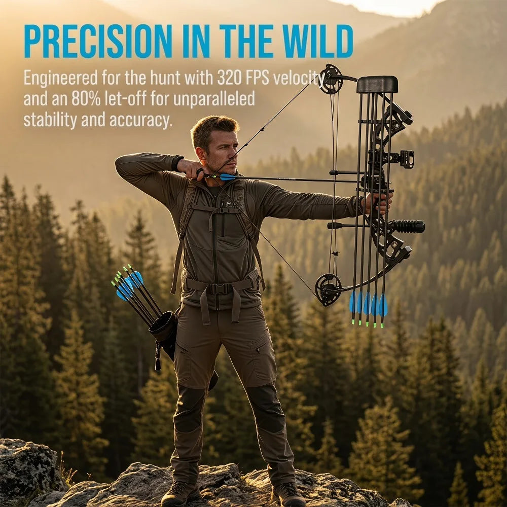 Dual Use Compound Bow Set RH 40-70Lbs Adjustable Draw Weight Aluminum Riser Complete Kit for Target Shooting Practice