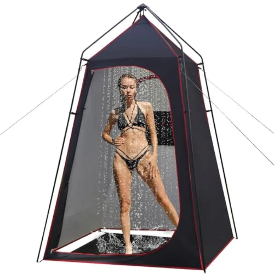 Camping Shower Tent, Portable Outdoor Privacy Shelter for Showering and Changing, 7.2 FT Easy-Setup Toilet Tent with Floor and