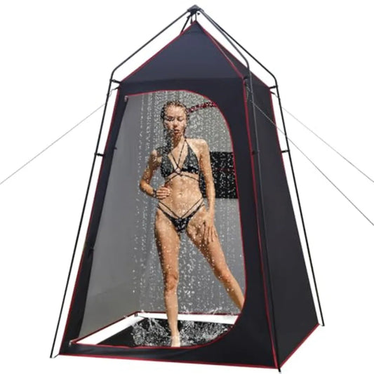 Camping Shower Tent, Portable Outdoor Privacy Shelter for Showering and Changing, 7.2 FT Easy-Setup Toilet Tent with Floor and
