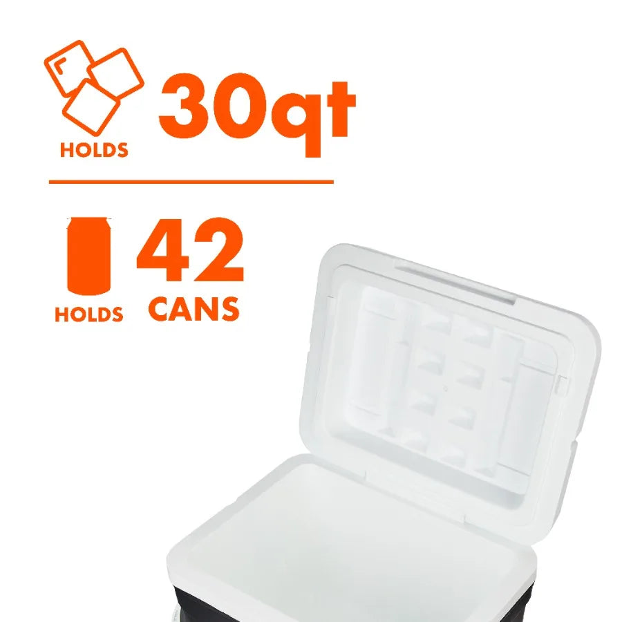 30 qt Hard-Sided Cooler for Outdoor Camping, Picnics, Tailgating Durable Gray Insulated Portable Ice Chest with Leak-Proof Lid