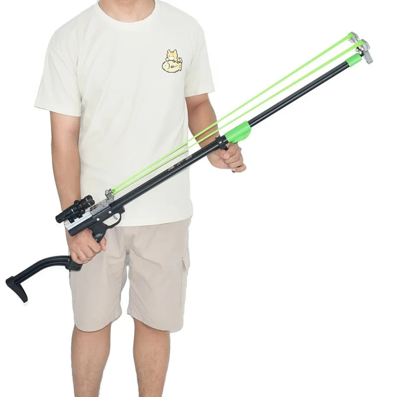 Powerful Metal Slingshot For Adults, Outdoor Hunting Catapult With green laser Heavy Duty Slingshot Rifle with 5 Thicken Rubber Bands Equipped with green laser and steel balls