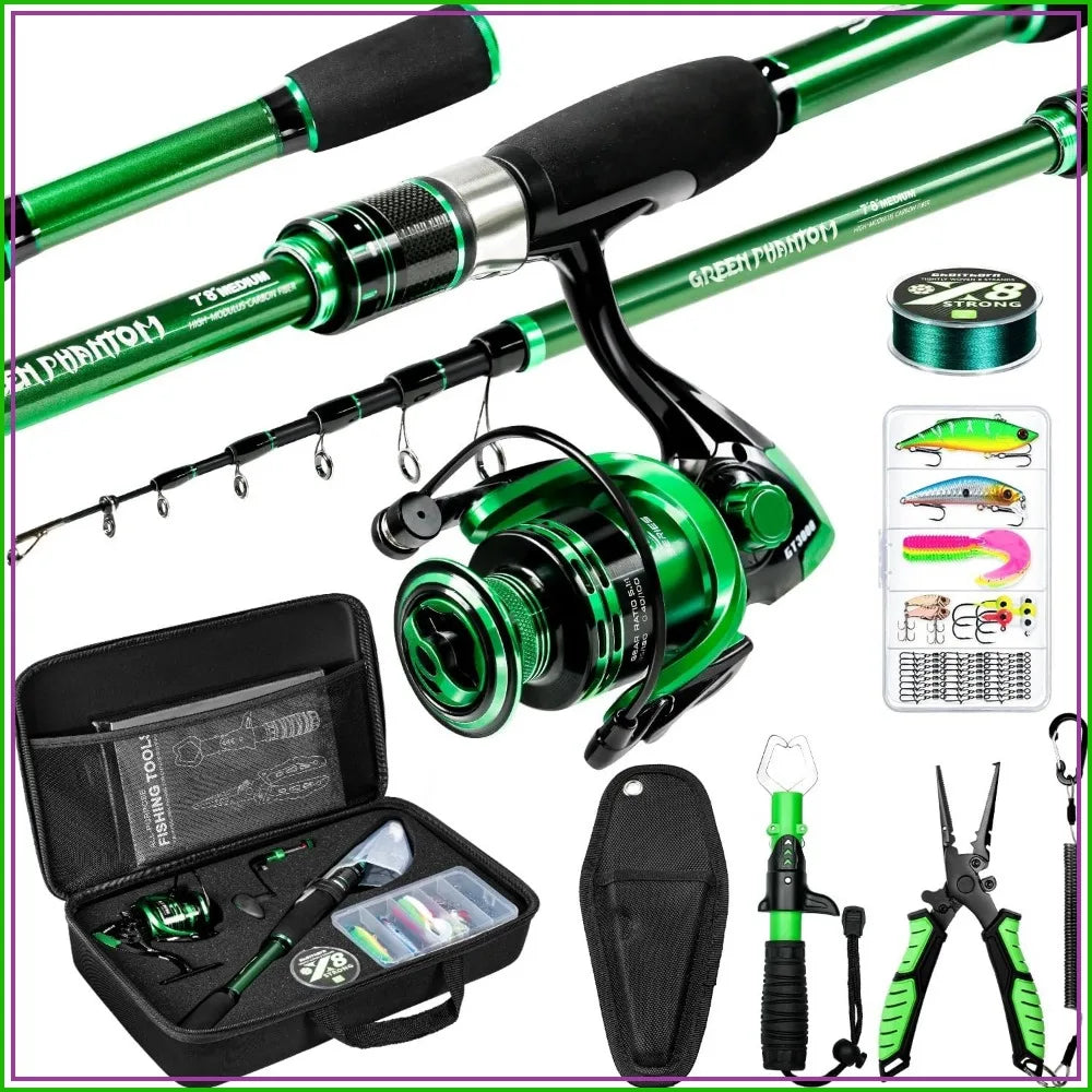 Graphite Telescopic Fishing Rod & Reel Combo - Portable Travel Kit with Carrier Bag for Freshwater & Saltwater