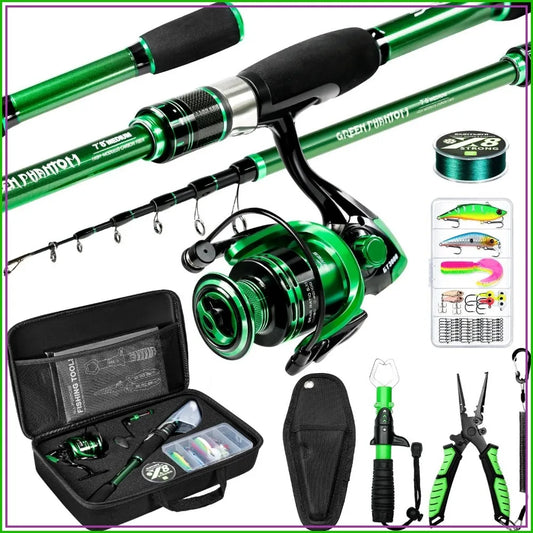 Graphite Telescopic Fishing Rod & Reel Combo - Portable Travel Kit with Carrier Bag for Freshwater & Saltwater