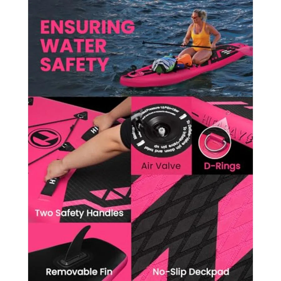 Inflatable Stand Up Paddle Board for outdoor water sports, drop-stitch PVC material, blue/gray color, ultra-lightweight at 17.3