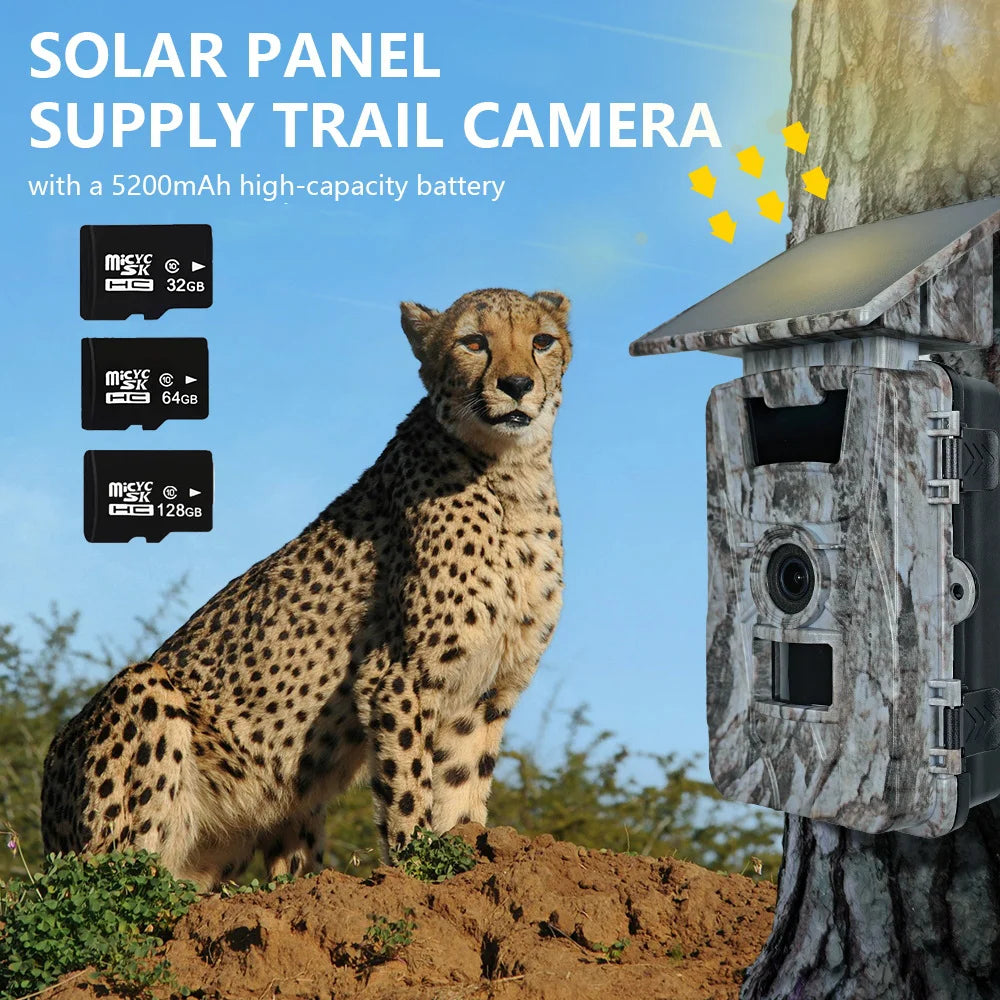 Solar Wildlife WiFi Cameras 60MP 4K Video Trail Camera App Control 0.2s Motion Activated Hunting Monitoring with 5200mAh Battery
