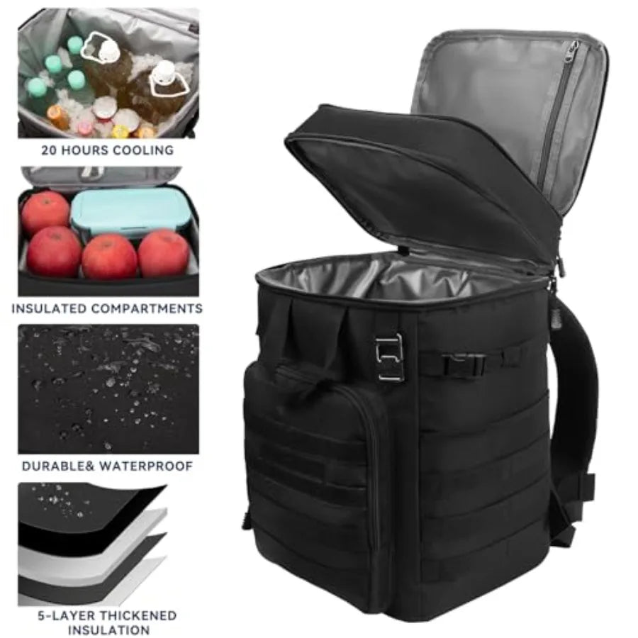 43L Cooler Backpack 45/55 Cans Insulated Leak Proof Tactical Backpack2 Insulated Comaprtments Thermal Bag Large Lunch Outdoor B