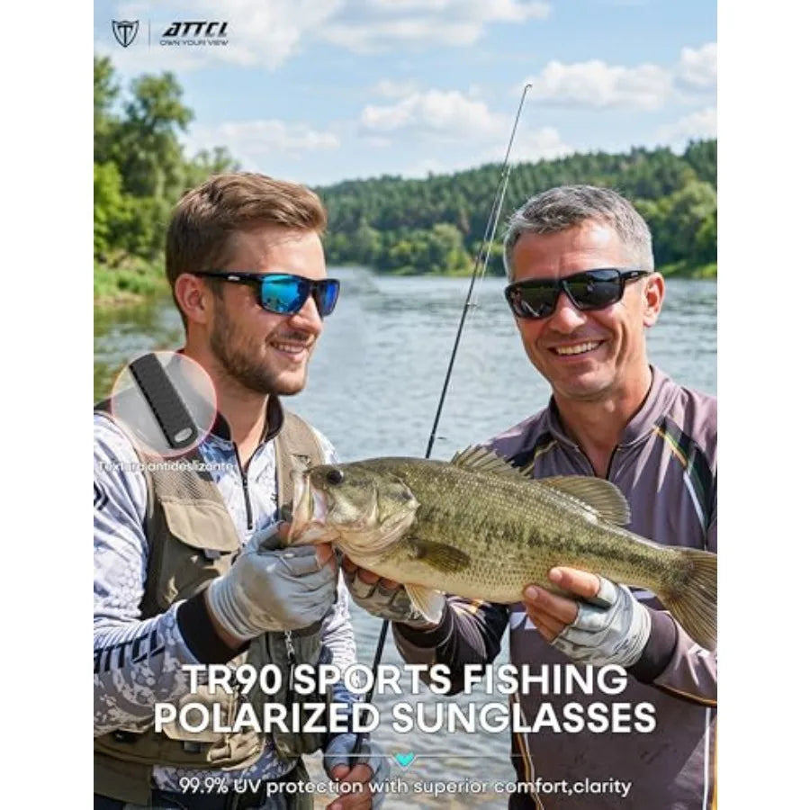 Polarized Sunglasses Men for Fishing: UV Protection Lightweight TR90 Sports Wrap Sun Glasses Driving Golf Running