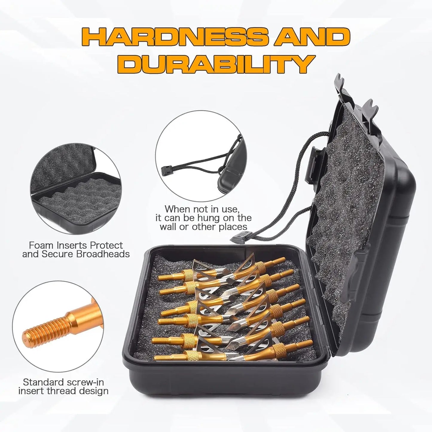 12PK 3 Blades Hunting Screw-in Broadheads 100 Grain Arrow Tips+ 1 PK Broadhead Storage Case