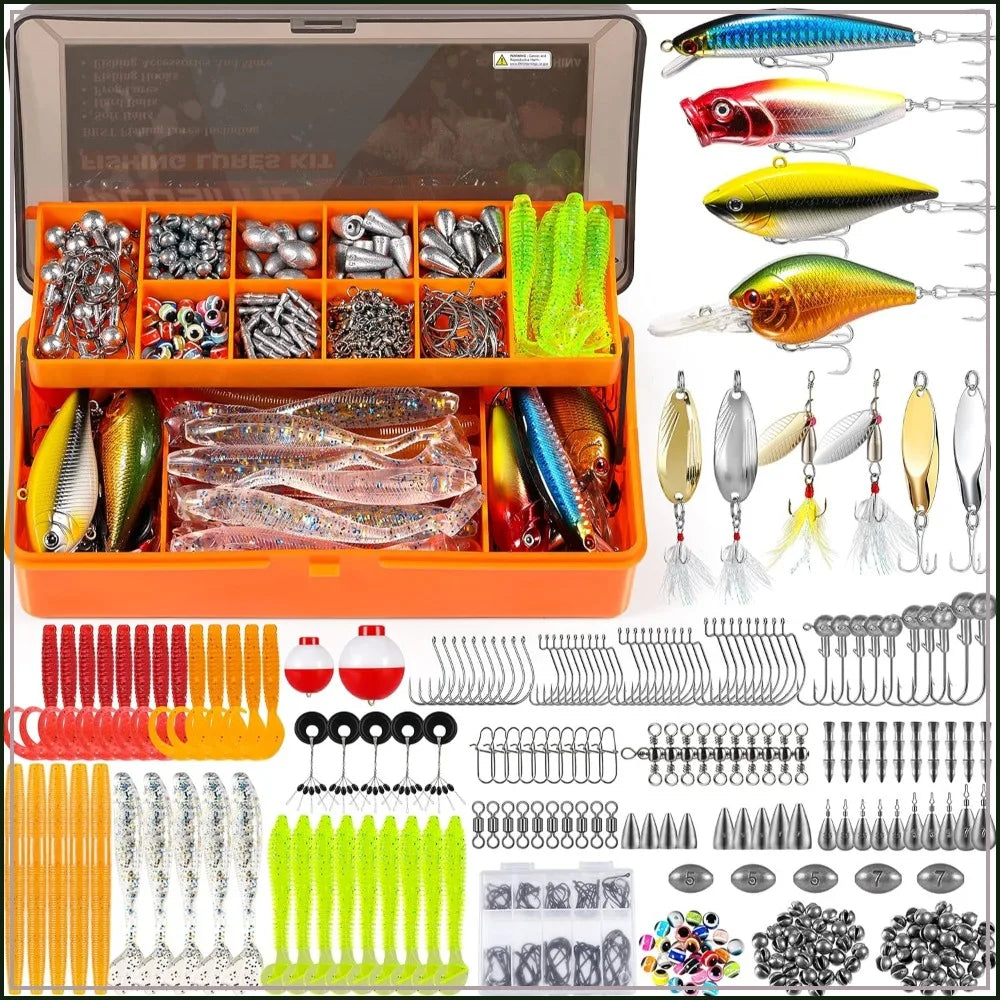 353 PCS Fishing Lures Kit with Tackle Box, Crankbaits, Hooks, Weights, Accessories for Freshwater Bass Trout, Gift for Men
