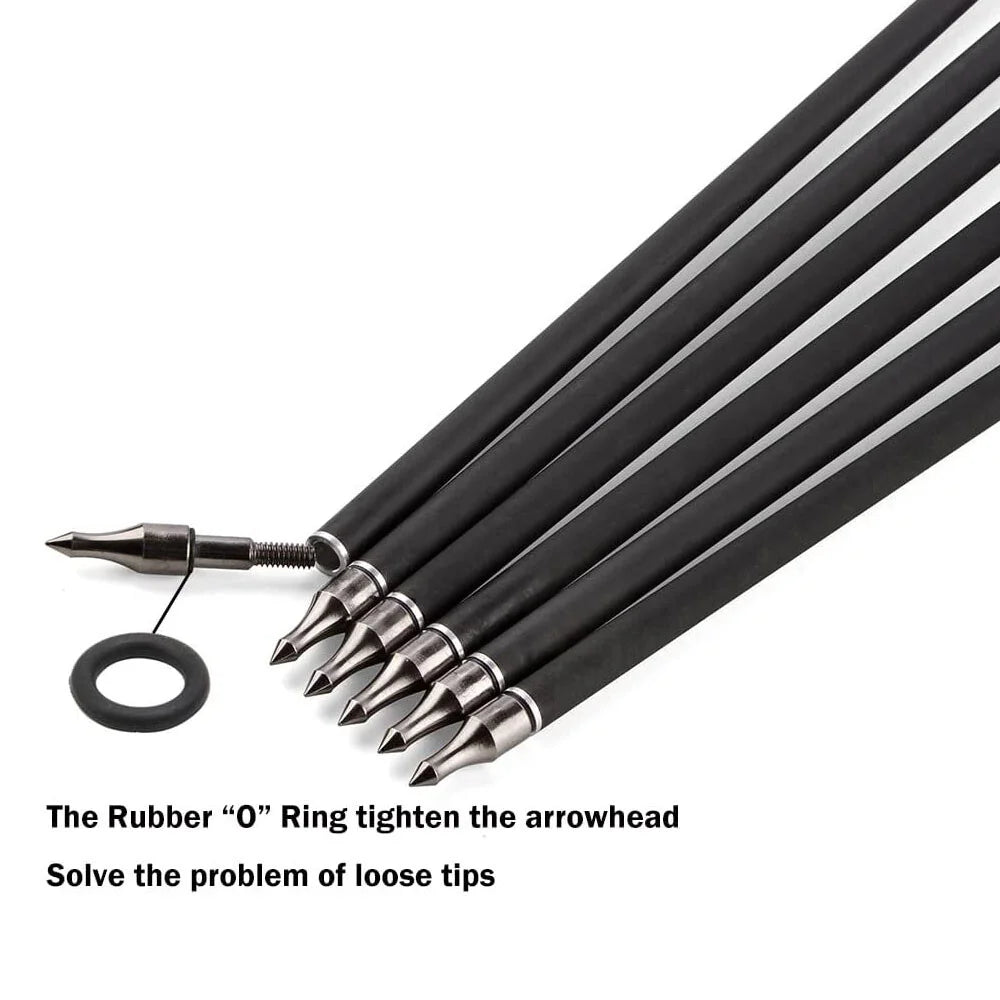 Archery Carbon Arrows 12pcs Spine 500 ID6.2mm OD7.8mm 100 Grain Points 4 Inch Turkey Vanes for Compound Bow Shooting