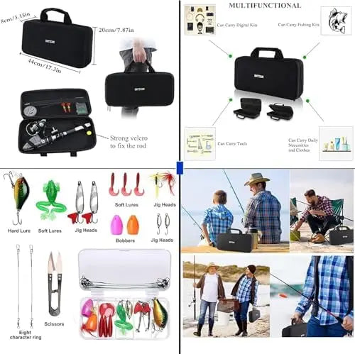 Portable Fishing Spinning Rod and Combo Set Carbon Fiber Fluorescent Rod Tip, with Fishing Lures Line