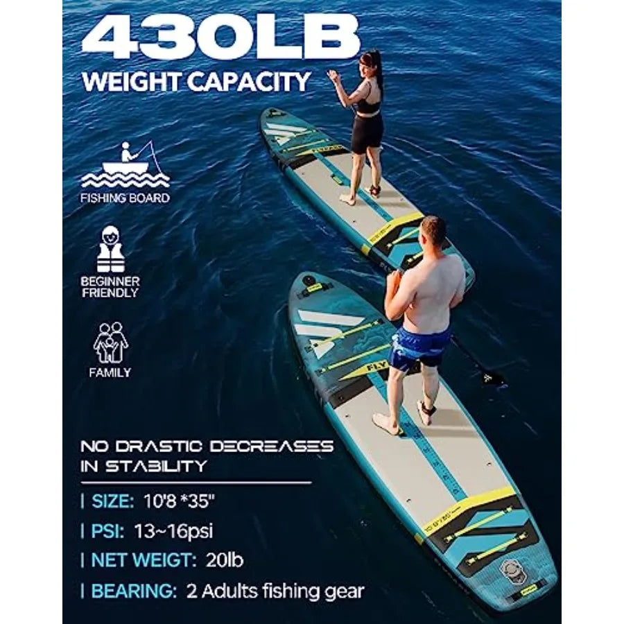 10'8/11'x35'' Extra Wide Inflatable SUP Paddle Board for Fishing Family Use 430lb Ccity Black with Camera Mount Shoulder Strap