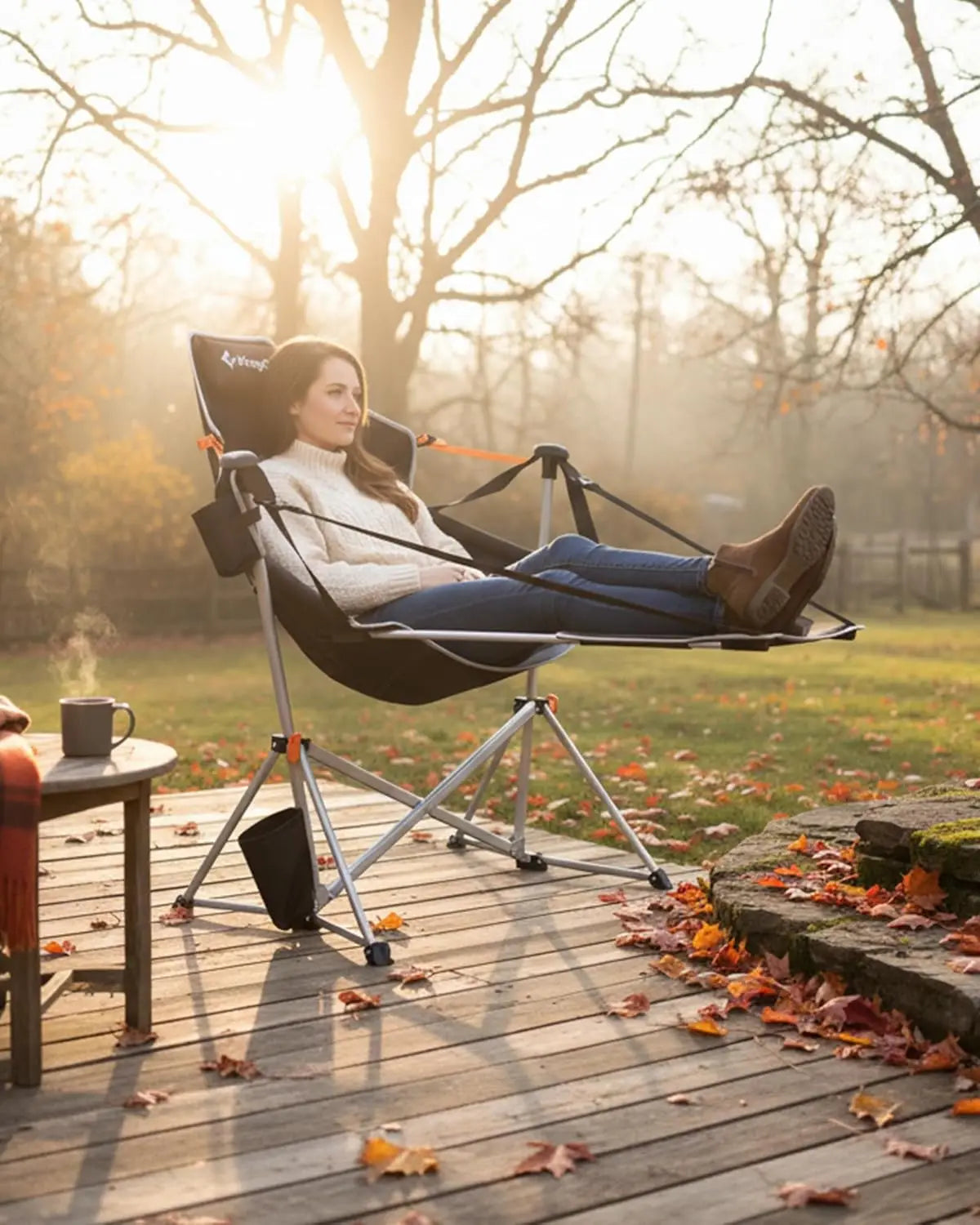 Portable Folding Hammock Chair with Footrest, Heavy Duty Rocker for Outdoor Camping Beach Patio, Max 400lbs