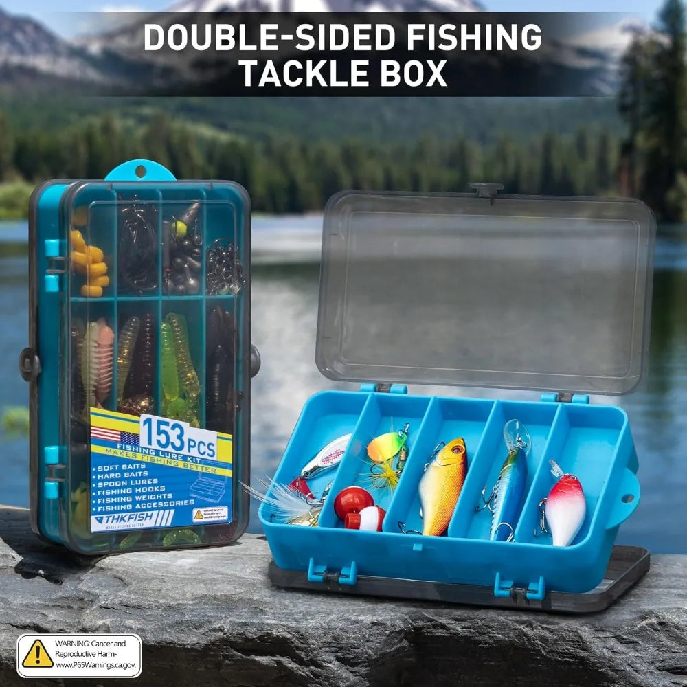 Complete Fishing Lures Kit - 153pcs Tackle Box for Bass, Trout, Freshwater Gear with Topwater Baits, Swimbaits, Frog, Accessories Gift for Men