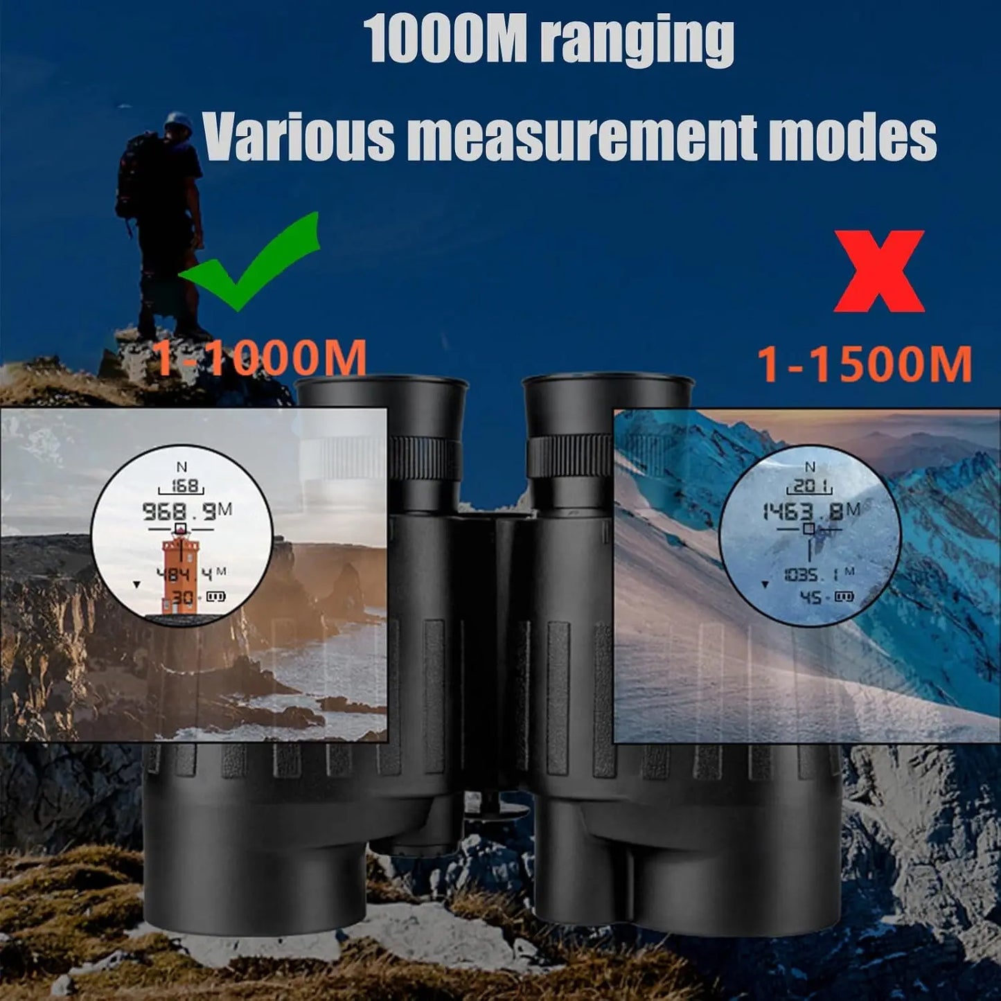 GOYOJO 8x40 Marine Binoculars for Adults, with Rangefinder and Compass, IP65 Waterproof Marine UHD Binoculars, Field of View 8°, with OLED Glass for Birdwatching Sailing Boating Fishing