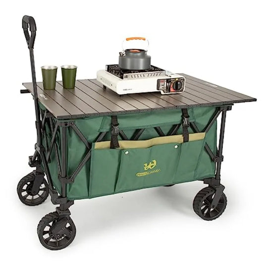 Folding Collapsible Utility Wagon 400Lbs Heavy Duty Outdoor Park Beach Wagon with Table and Side Pocket for Garden Camping Spor