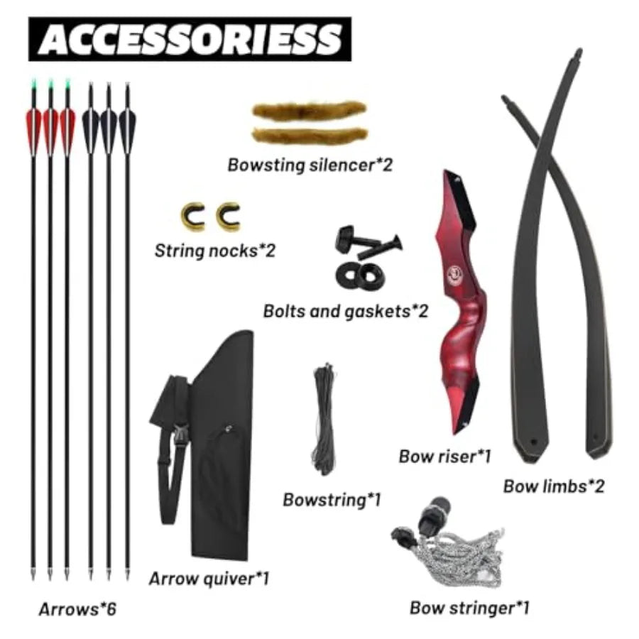 60'' Archery Longbow and Arrow Set for Adult Takedown Wooden Longbow with Arrow Quiver Competition Long Bow for Hunting Right H