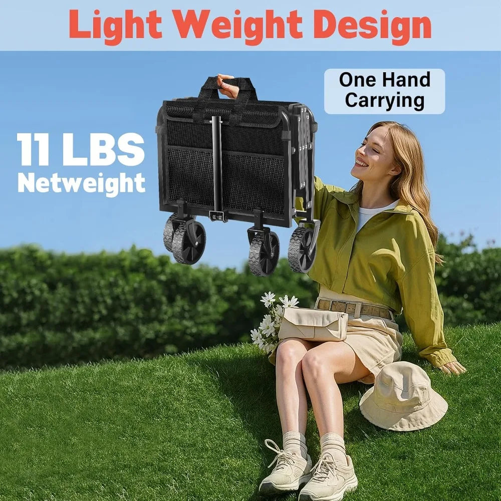 360 lbs Collapsible Wagon with Wheels, Lightweight Portable Folding Cart for Camping, Beach, Grocery, Outdoor Sports