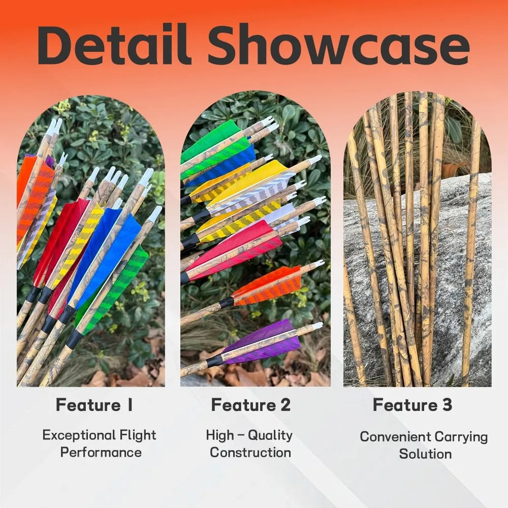 12PCS 30inch Archery Carbon Arrows 4" Natural Feather 500 Spine Removable Tips for Compound Recurve Bow Hunting Target