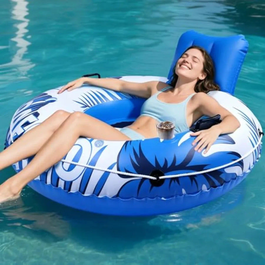 Inflatable River Tube Float, 53''Pool Float Adult, River Tubes for Floating Heavy Duty with Mesh Bottom, Water Tubes for Beach